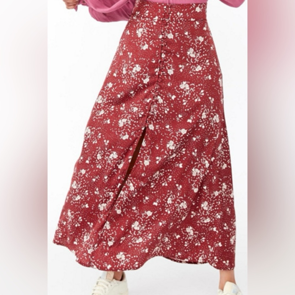 Free People Button Down Sammy Skirt in Sweet Cranberry
